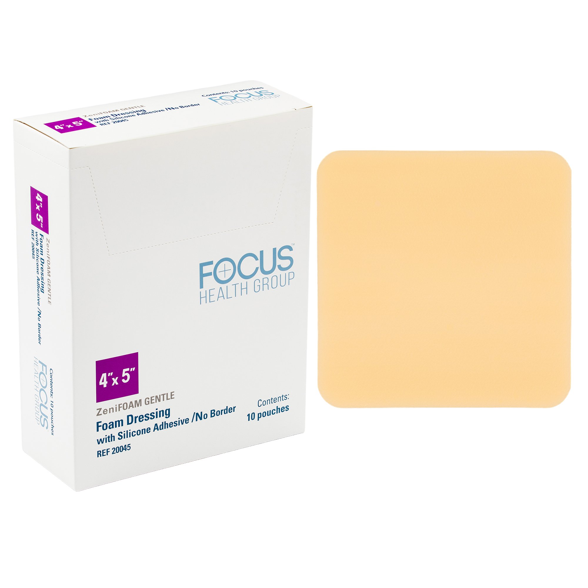Focus Health Group DRESSING, FOAM ZENIFOAM GENTLESIL ADH W/O BRDR 4X5" (10/BX)