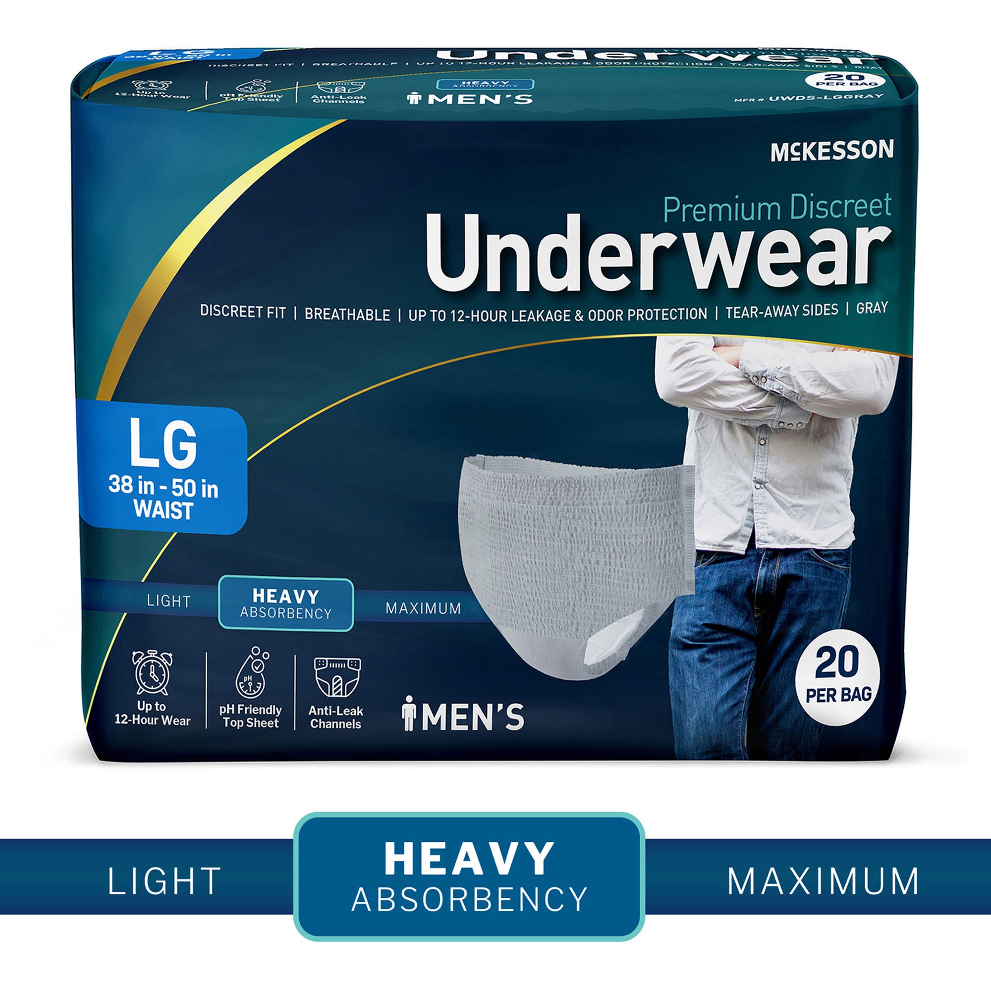 McKesson Premium Discreet Underwear for Men, Heavy Absorbency, Large