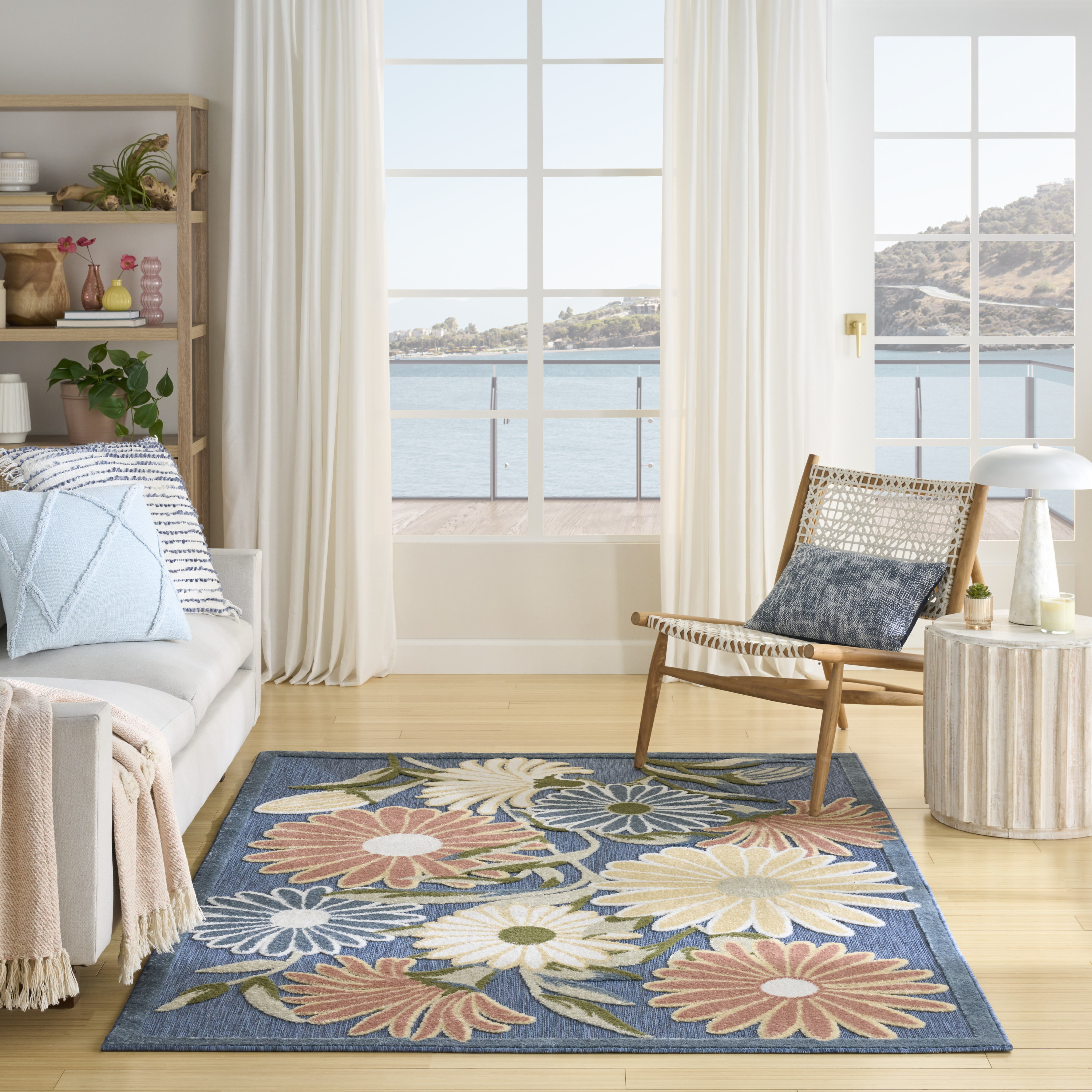 Nourison Aloha 5'3" x 7'5" Blue Sage Outdoor Rug
