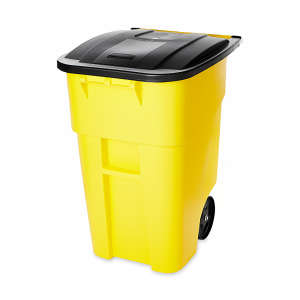 Rubbermaid Commercial, Rollout, 50gal, Resin, Yellow, Square, Receptacle