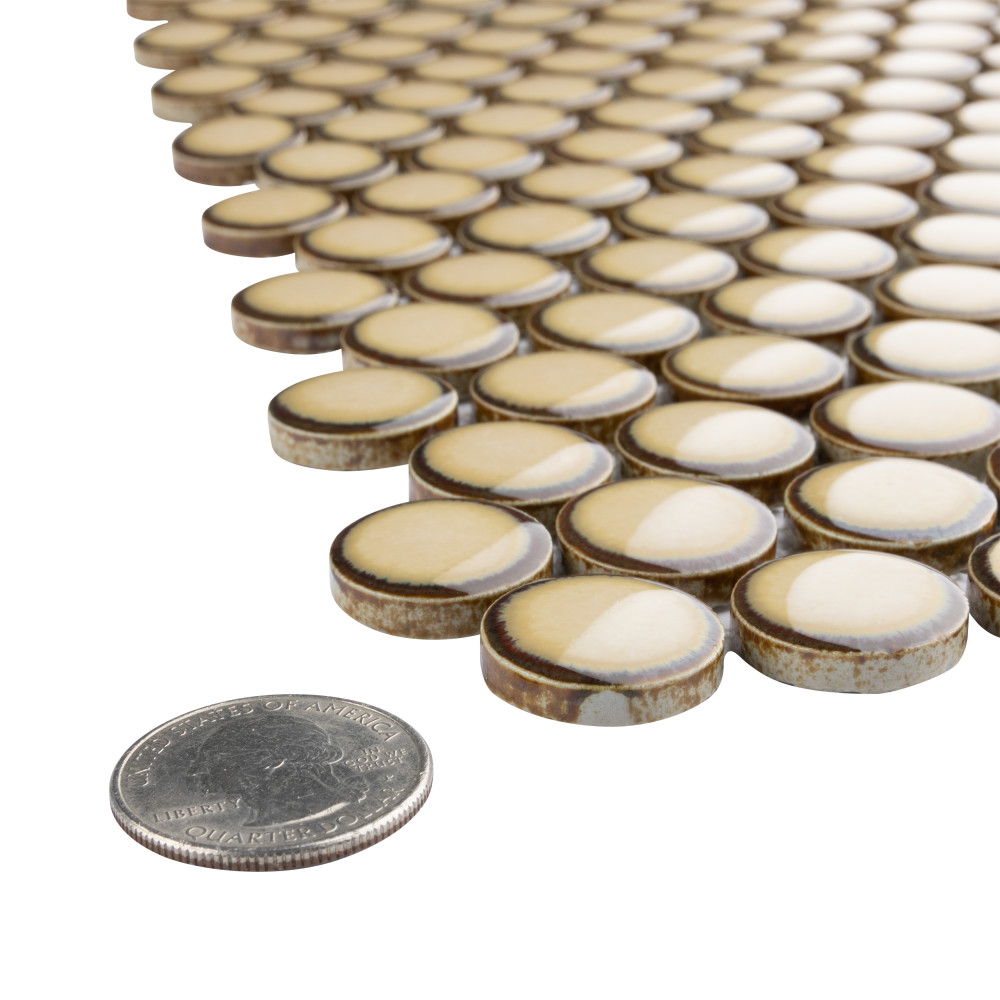 Hudson Penny Round Caffe 11-7/8 in. x 12-5/8 in. Porcelain Mosaic Tile