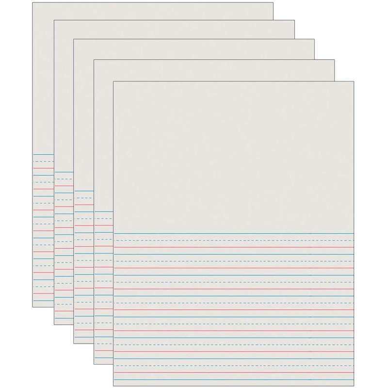 Newsprint Handwriting Paper, Picture Story, Grade 2, 1/2" x 1/4" x 1/4" Ruled Short, 8-1/2" x 11", 500 Sheets Per Pack, 5 Packs