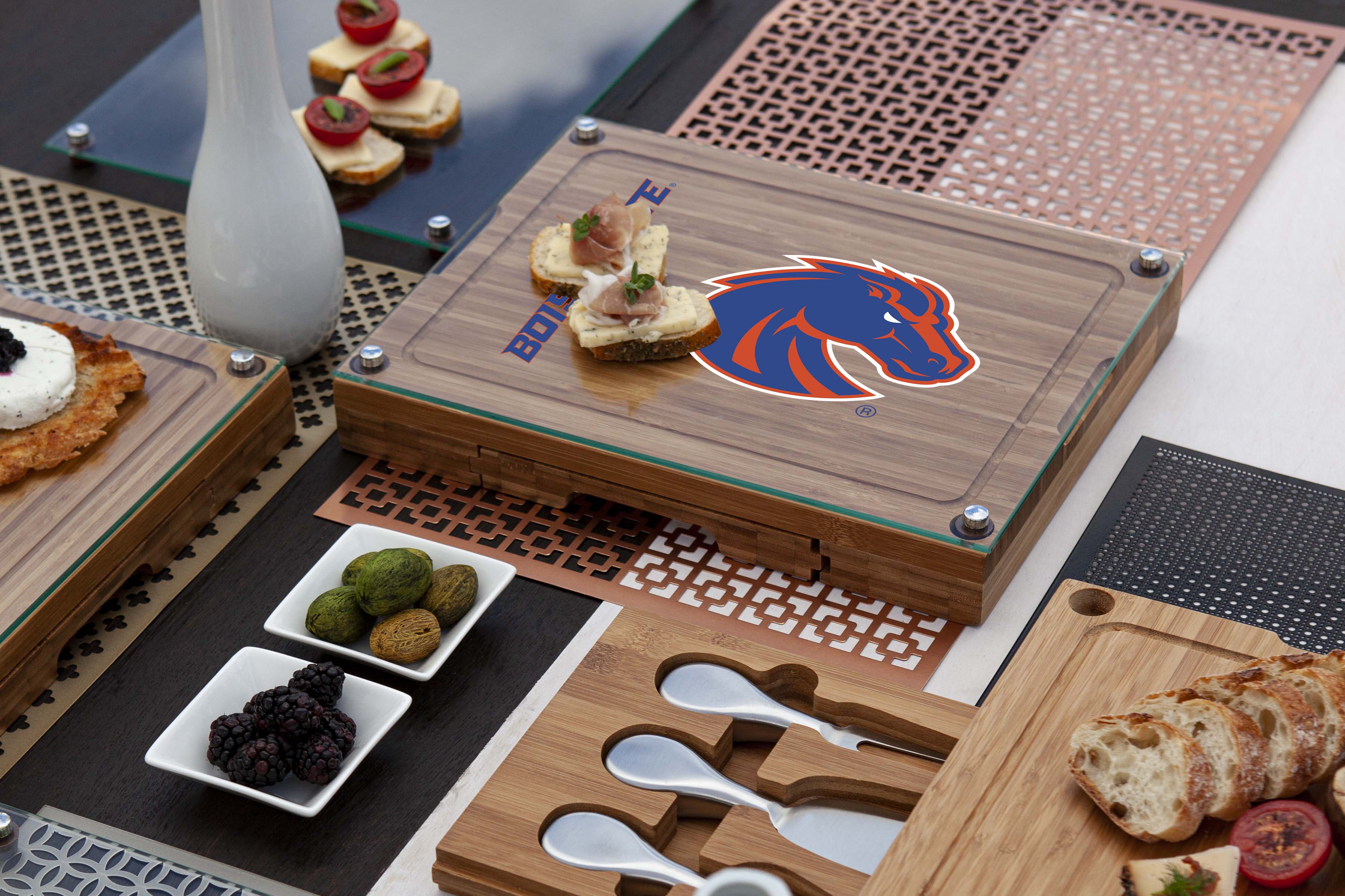 Boise State Broncos - Concerto Glass Top Cheese Cutting Board & Tools Set