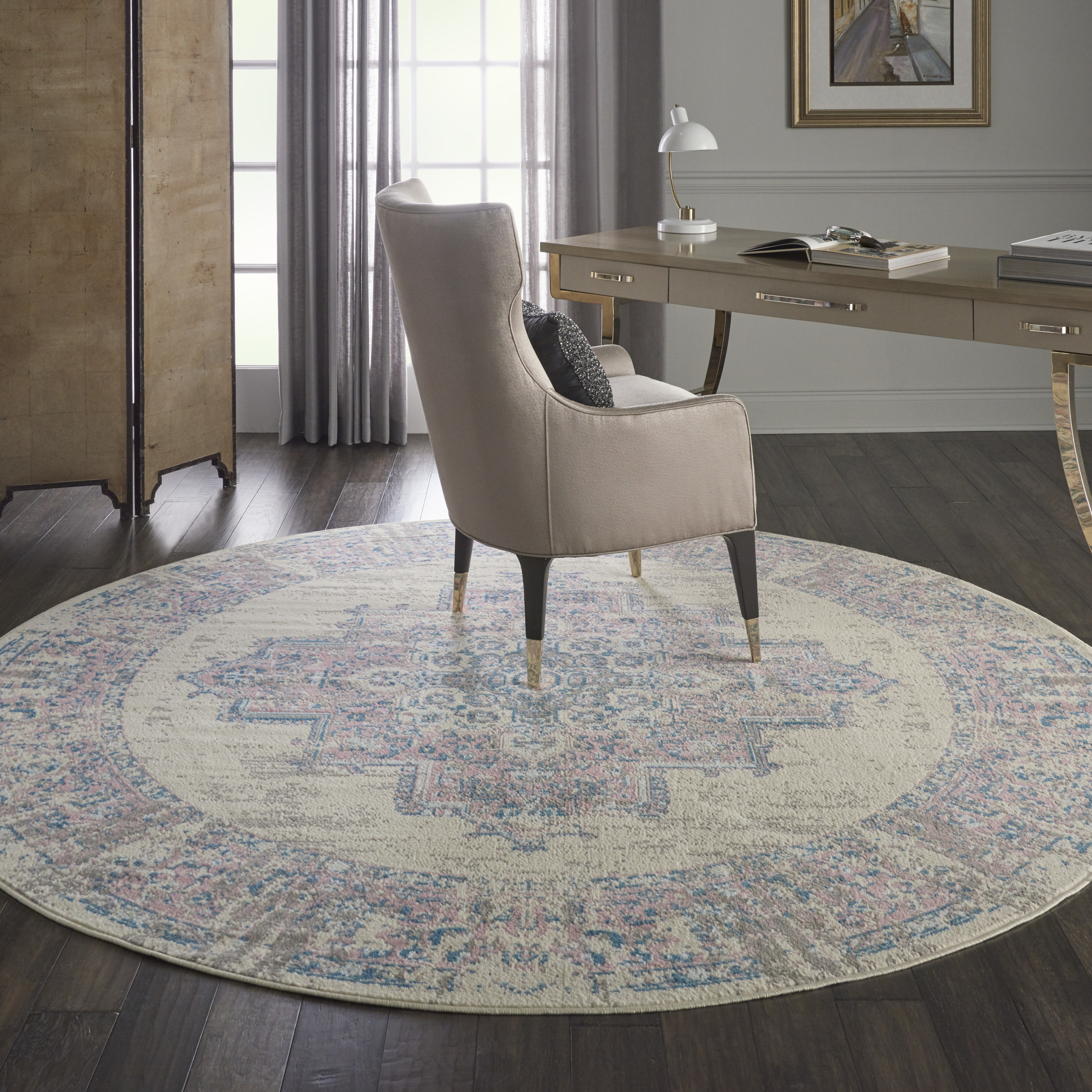 Nourison Grafix 8' x Round Ivory Pink Vintage Indoor Rug