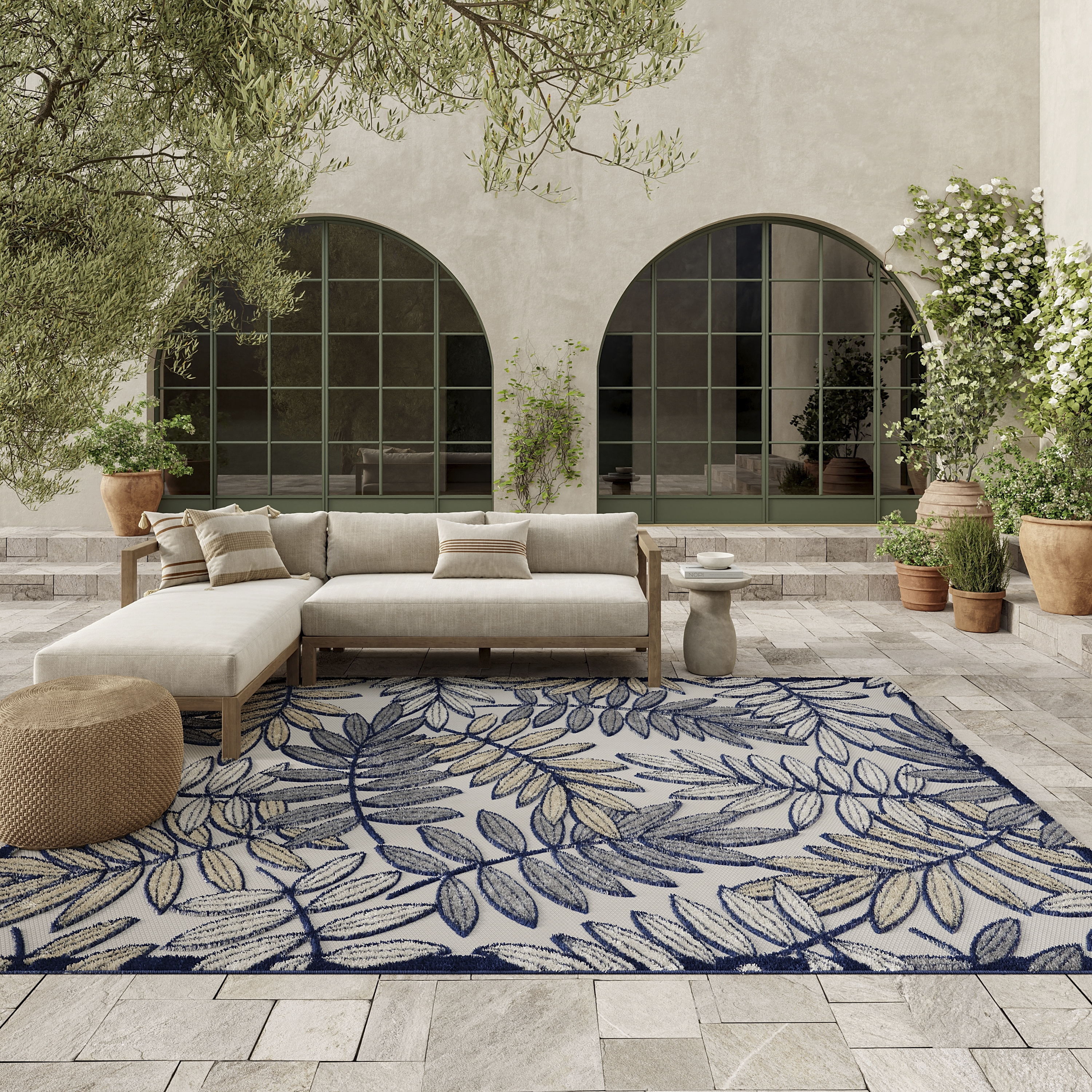 Nourison Aloha 6' x 9' Ivory Navy Tropical Rug