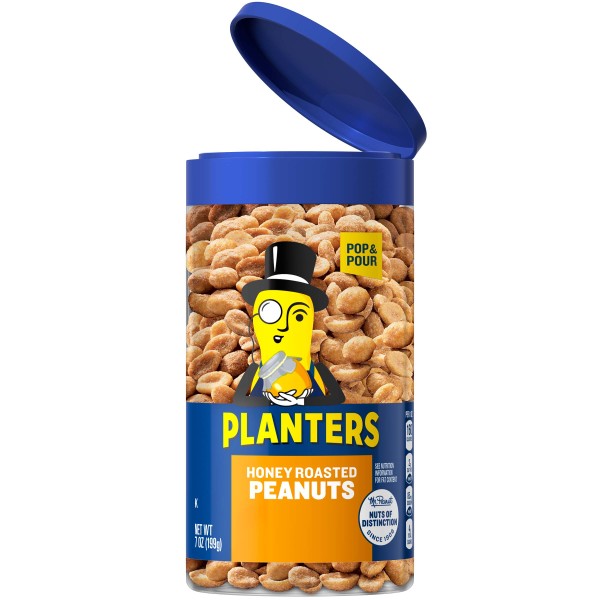 PLANTERS(r) Pop & Pour Honey Roasted Peanuts 12/7oz . C1CB - Front Center Inner Pack (Hi Res)