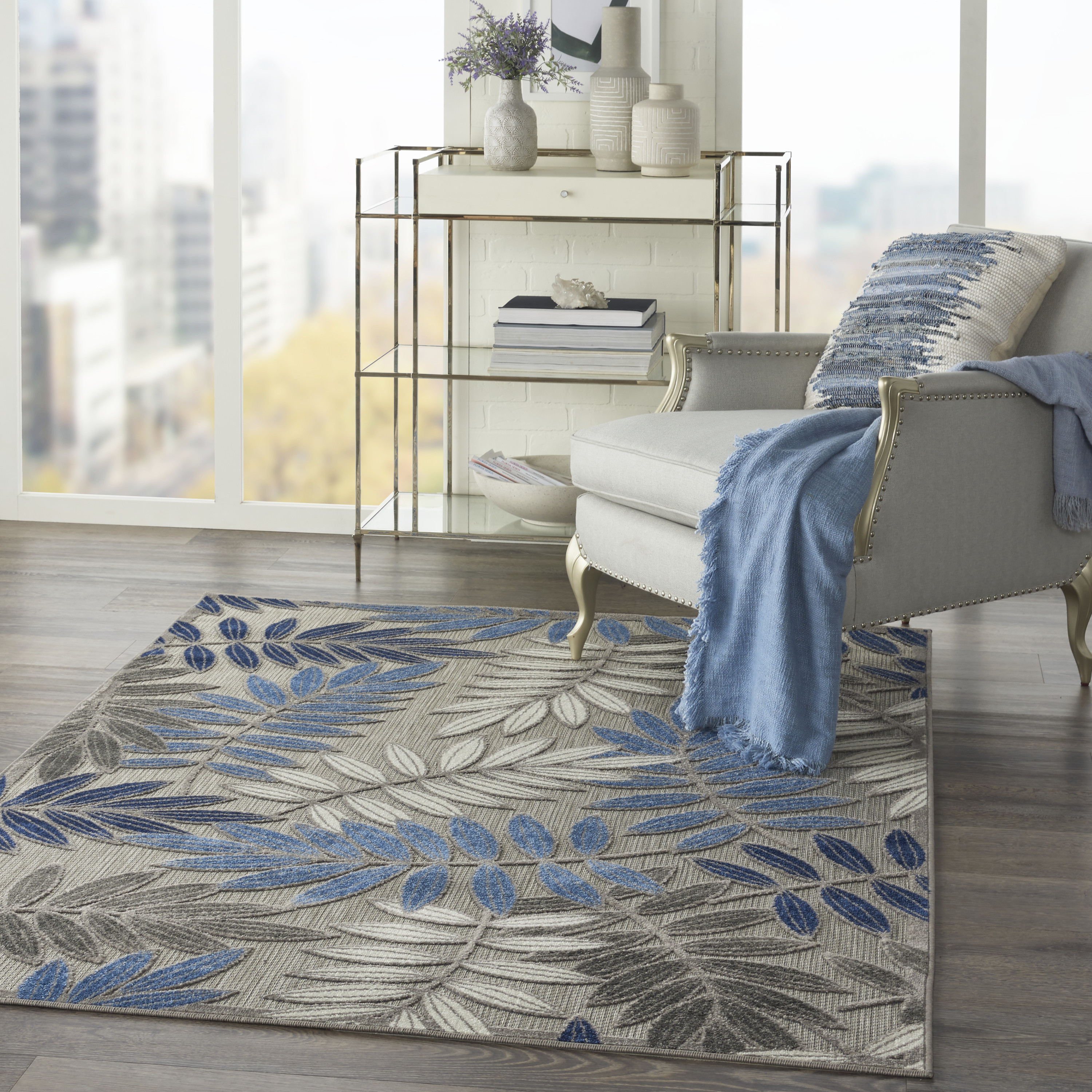 Nourison Aloha 3'6" x 5'6" Grey Blue Tropical Rug