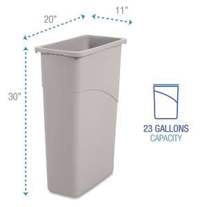 Boardwalk, Slim, 23 gal, Resin, Gray, Rectangle, Receptacle