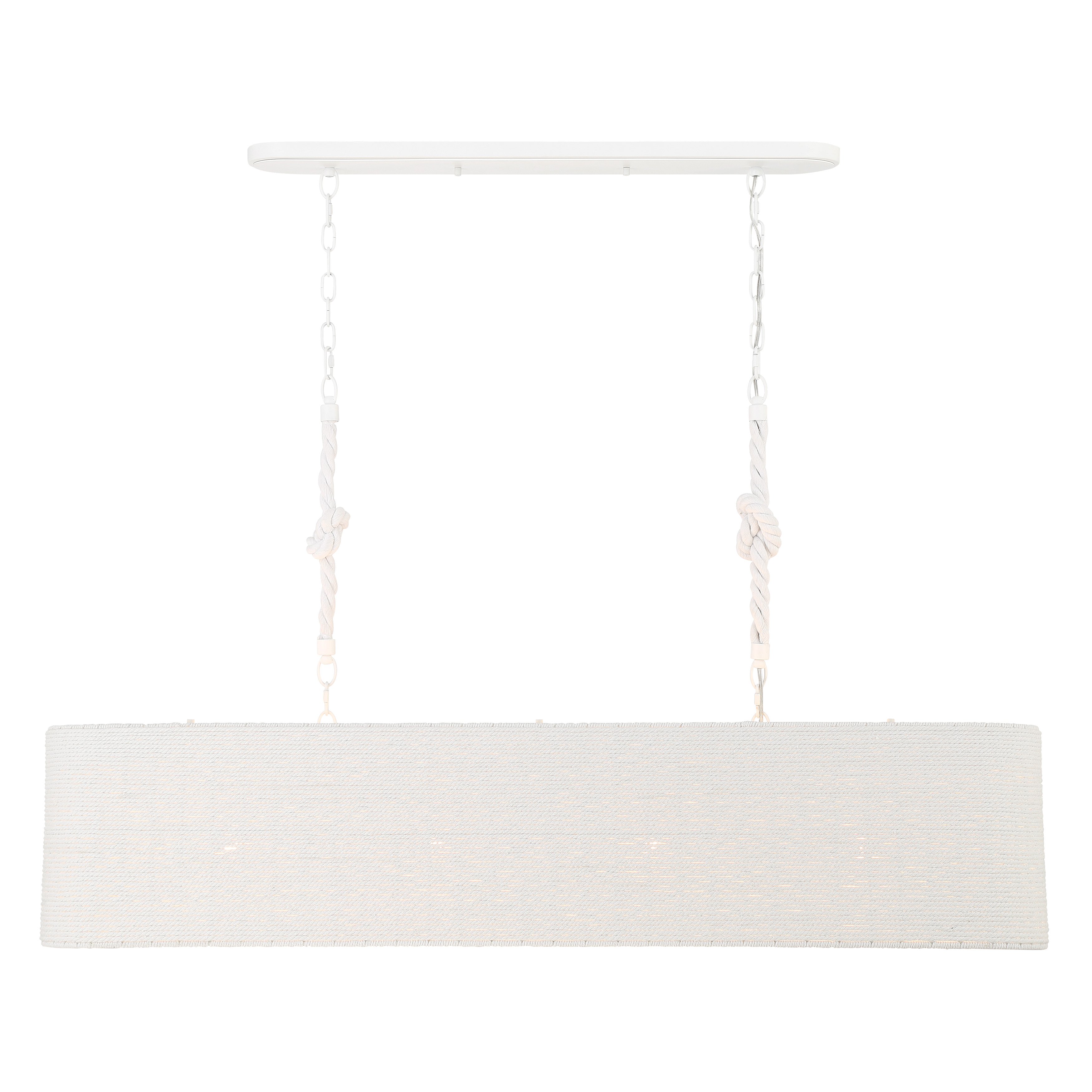 The Lodelle brings relaxed coastal elegance to your space with four white cotton rope drum shades suspended from a clean matte white frame. Its 48-inch linear design makes it perfect for kitchen islands and dining tables. - alternate view