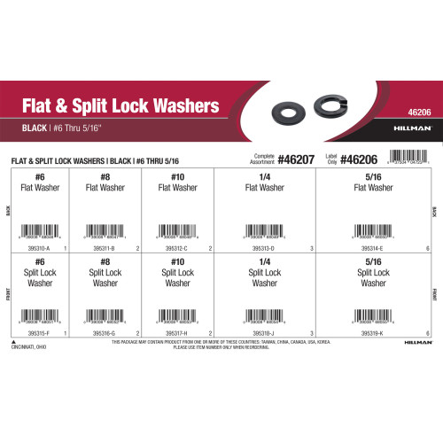 Black Flat & Split Lock Washers Assortment (#6 thru 5/16