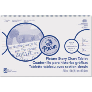 Picture Story Chart Tablet, White, Ruled Long, 1-1/2" Ruled, 24" x 16", 25 Sheets