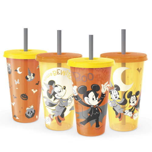 Image for Disney 25 ounce Reusable Plastic Kids Tumbler, Mickey Mouse, 4-piece set