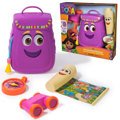Dora, Mon sac à dos d'aventure, avec accessoires d'exploration‚ carte rétractable, paire de jumelles et boussole jouets, jouets pour filles et garçons, à partir de 3 ans