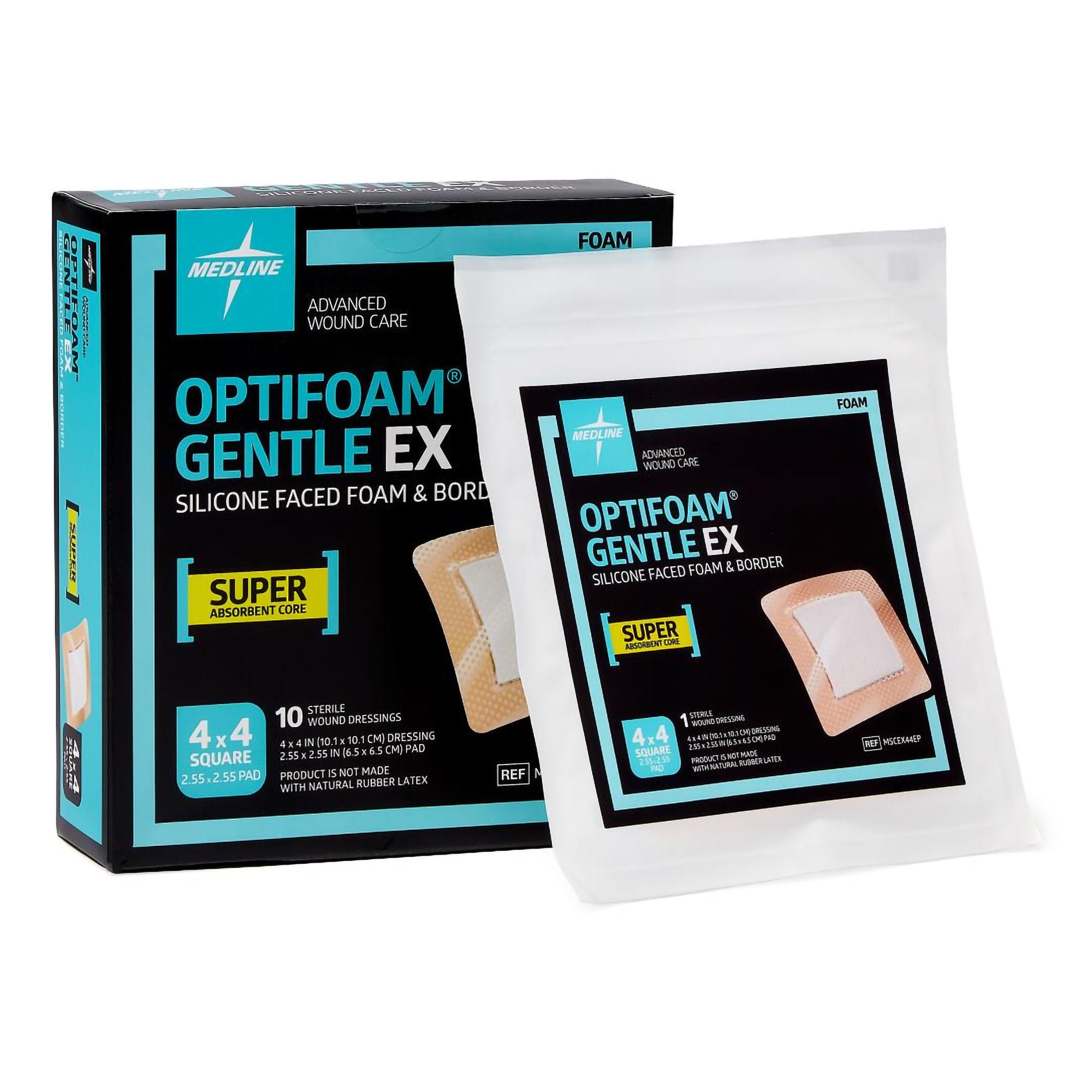 Medline DRESSING, OPTIFOAM GENTLE EX SIL FACED 4"X4" (10/BX 10BX/CS)