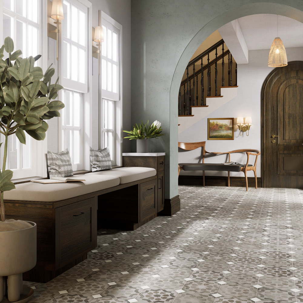 Laverton Octagon Deco Sombra with Taco Nieve 7-7/8 in. x 7-7/8 in. Porcelain Floor and Wall Tile