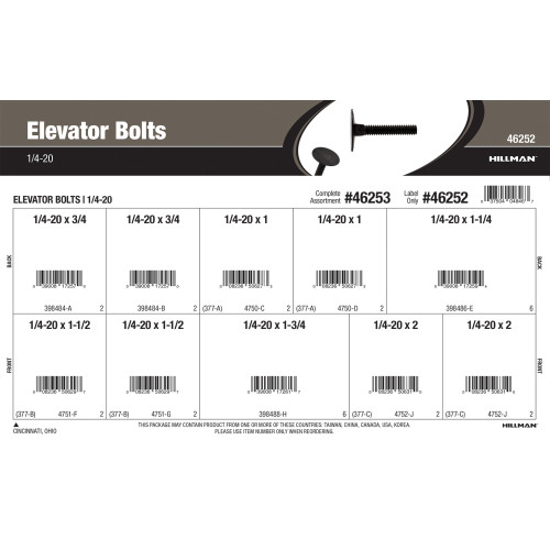 Elevator Bolts Assortment (1/4