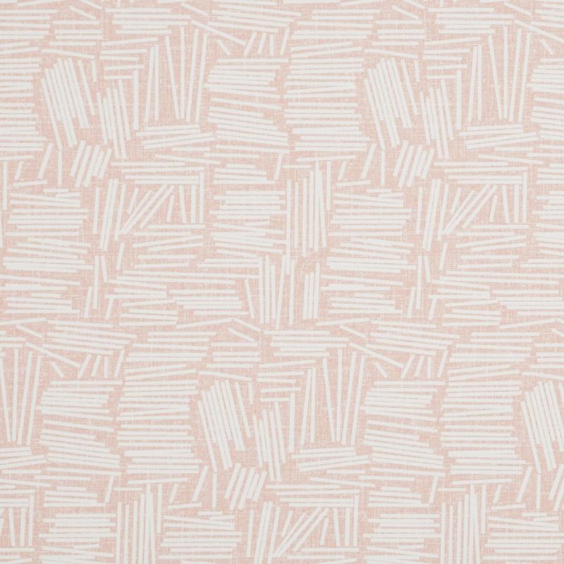 Pale pink wallpaper with irregular white stacked-line blocks (brushstroke-like), repeating across the surface; pattern covers a flat wall close-up, suggesting a softly lit interior dÃ©cor.