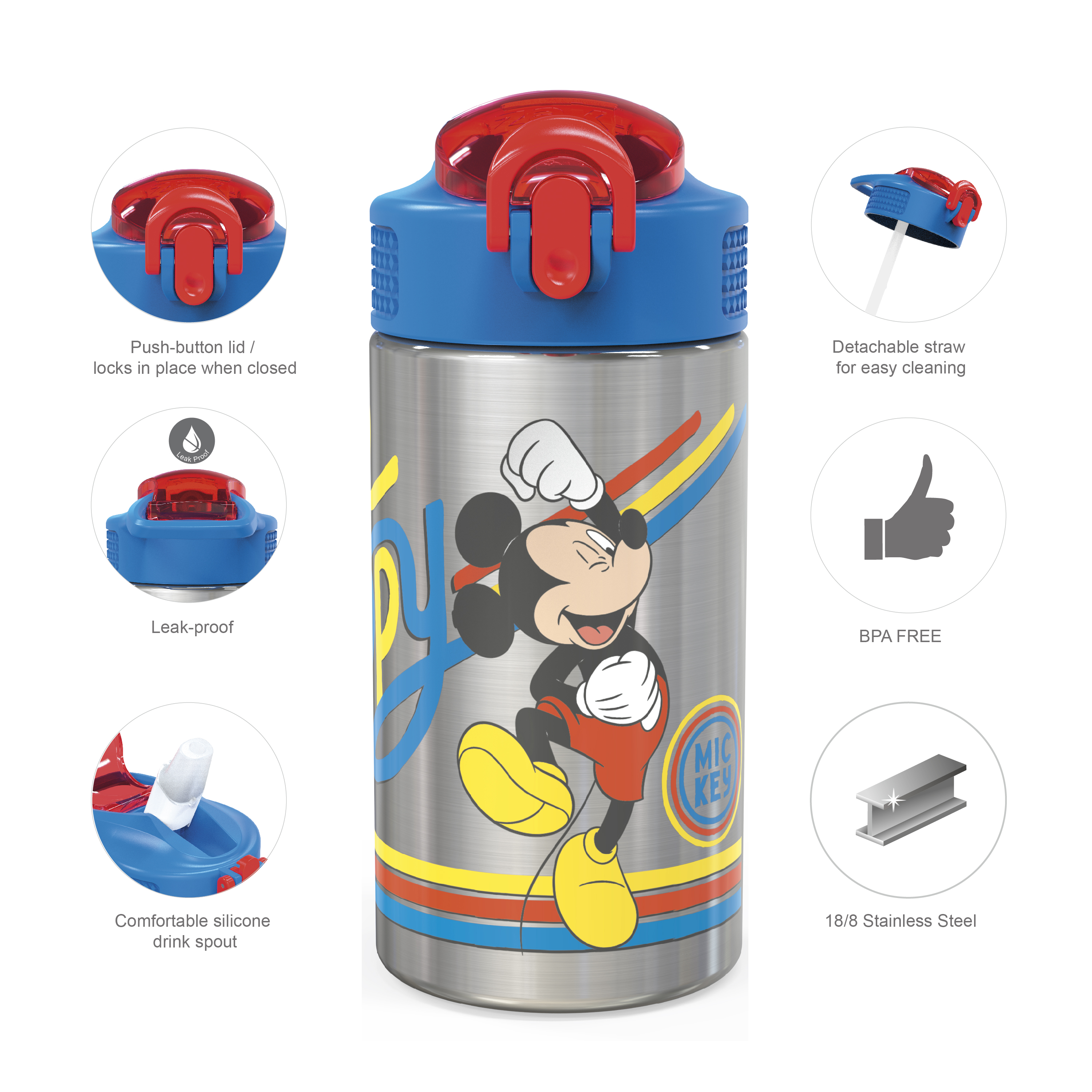 Disney Plate, Bowl, Tumbler, Water Bottle and Flatware Set for Kids, Mickey Mouse, 6-piece set slideshow image 9