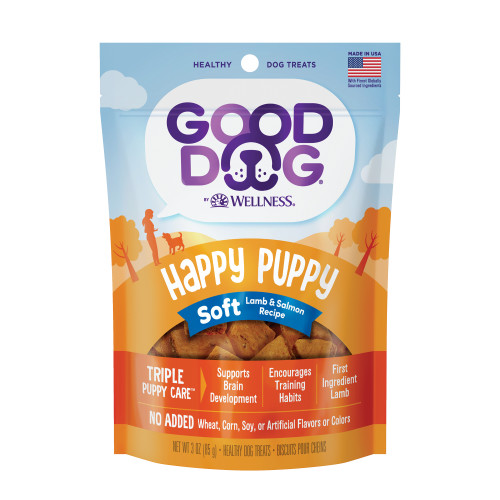 Good Dog Happy Puppy Soft Treats Lamb & Salmon Front packaging