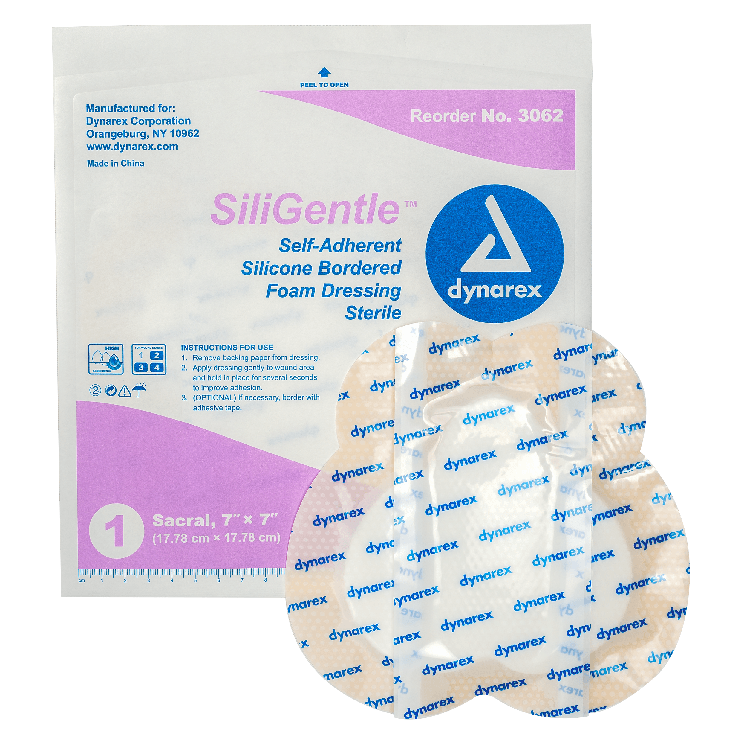 SiliGentle™ Silicone Bordered Foam Dressings - Sacral - 7 x 7in
