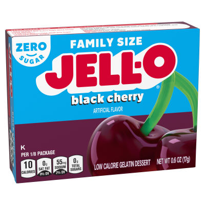 JELL-O Zero Sugar Black Cherry Flavor Gelatin, 0.6 oz Box
