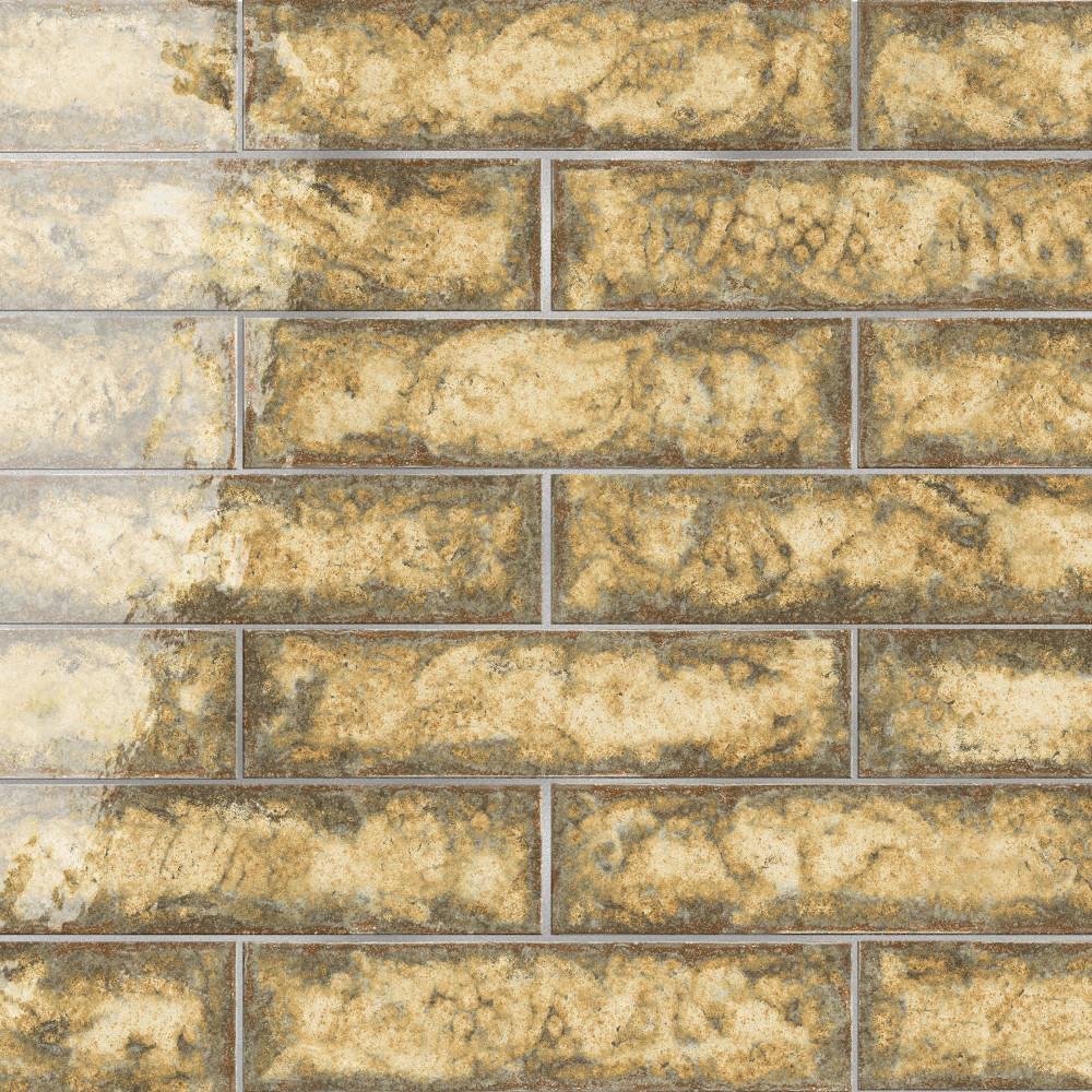 Gaudi React Brick Gold 2-3/8 in. x 9-3/4 in. Porcelain Floor and Wall Tile