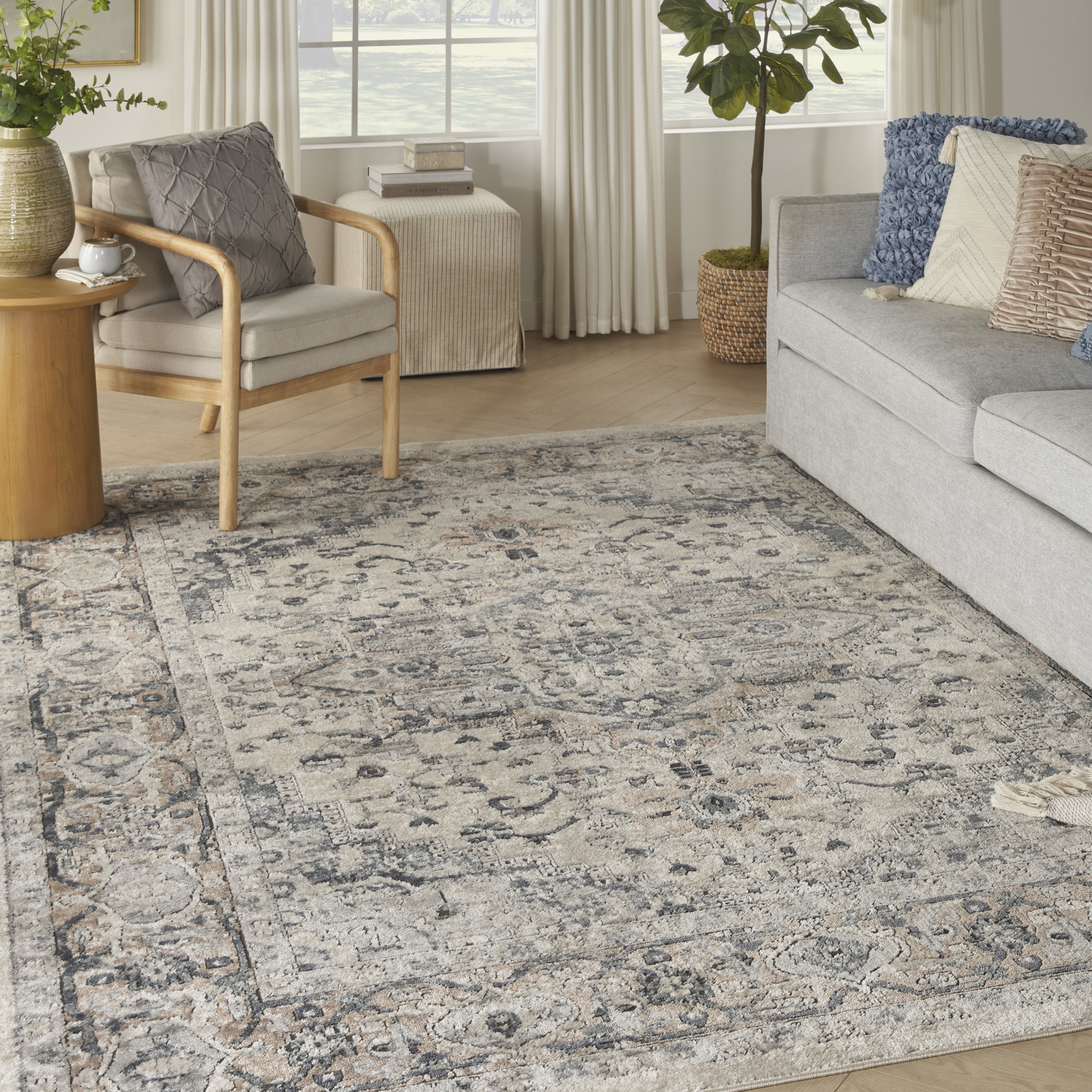 Nourison Quarry 6'7" x 9'6" Ivory Grey Farmhouse Indoor Rug