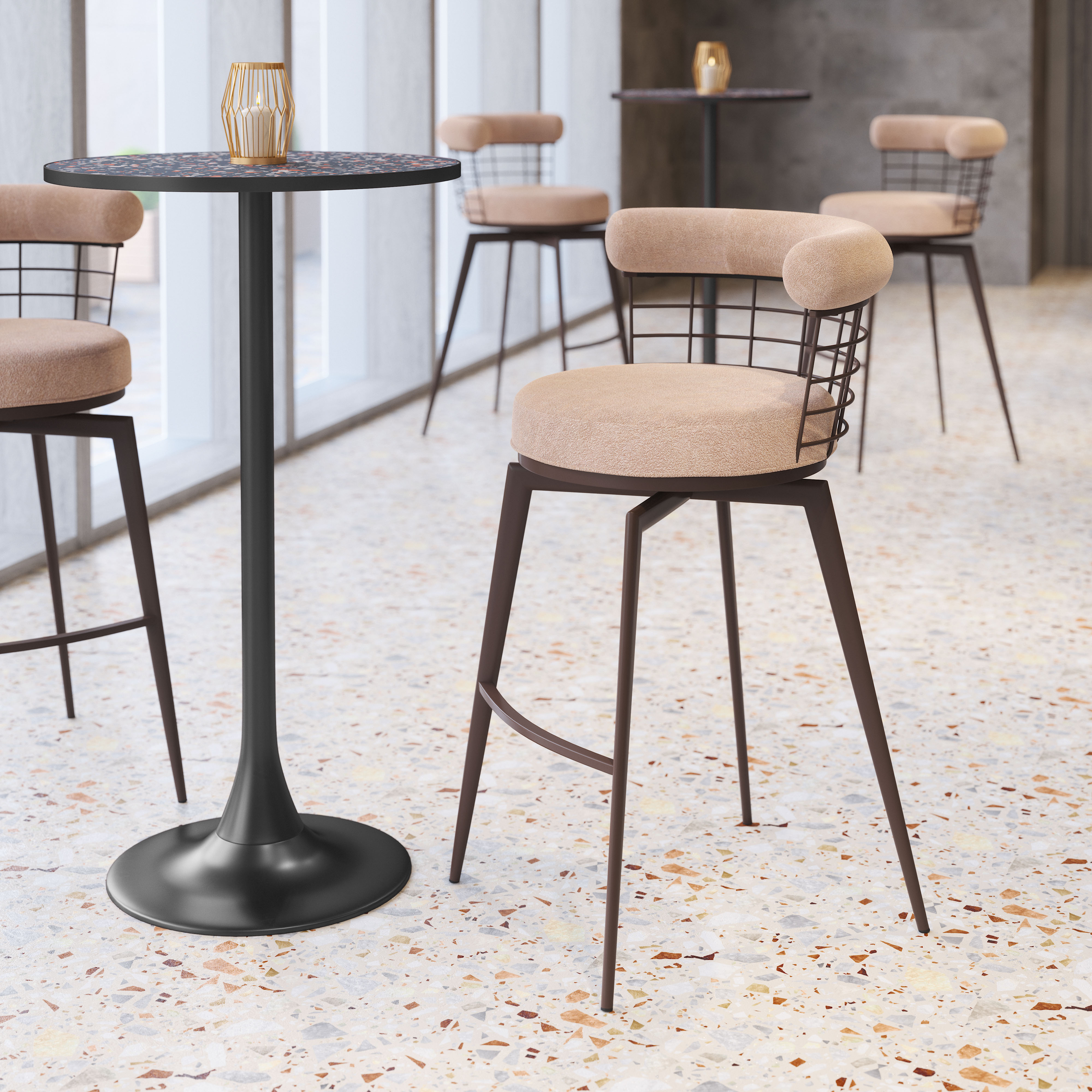 Saku Swivel Barstool Beige & Brown product image