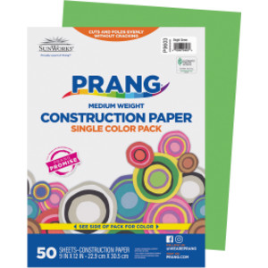 Construction Paper, Medium Weight, Bright Green, 9" x 12", 50 Sheets