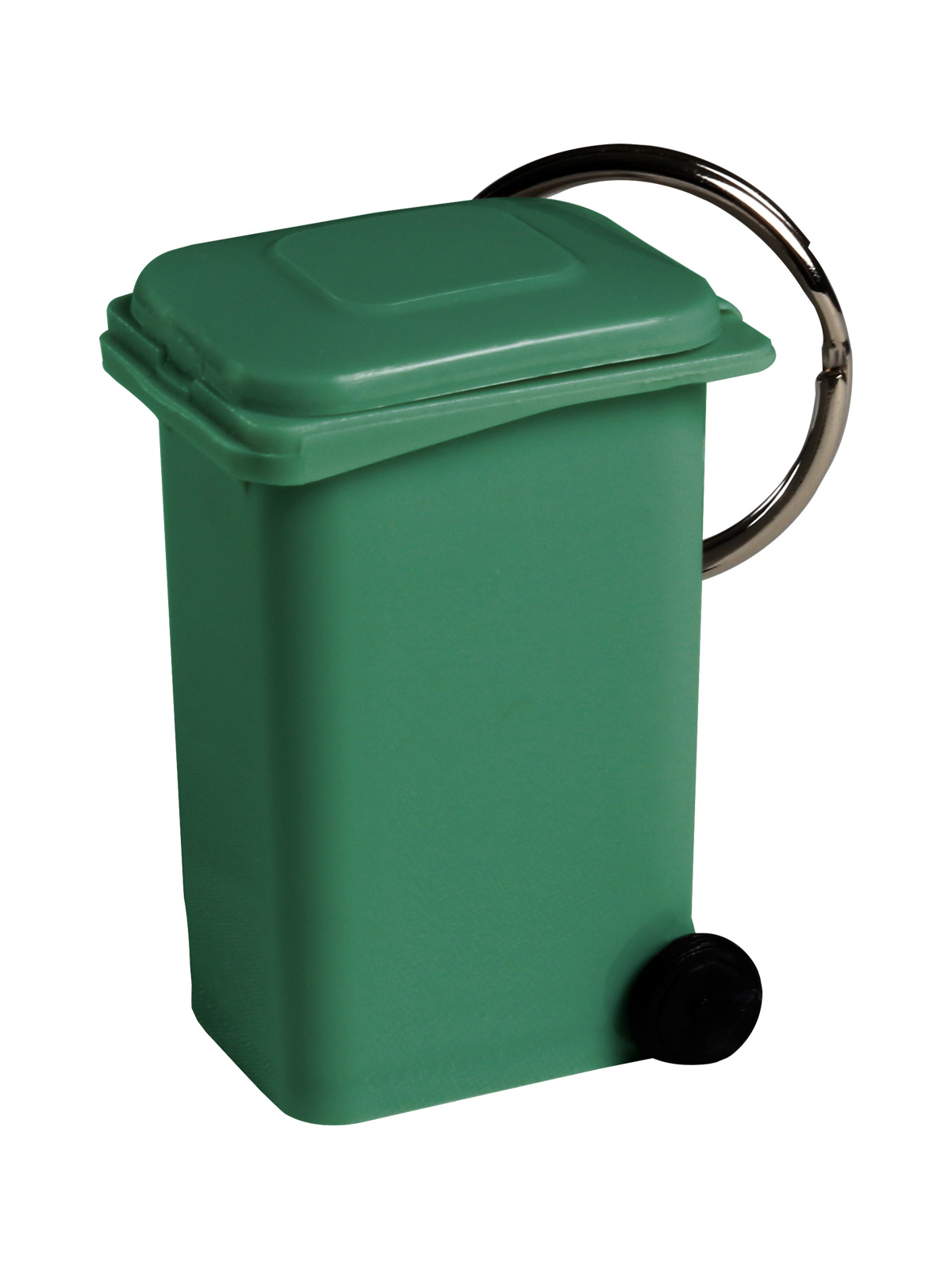 mini promotional roll out recycling cart keychain in dark green post-consumer recycled material