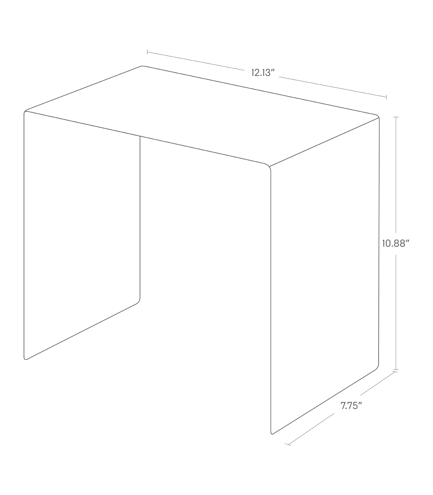 Image dimensionnelle pour Riser montrant une longueur de 12,13", une largeur de 7,75" et une hauteur de 10,88".