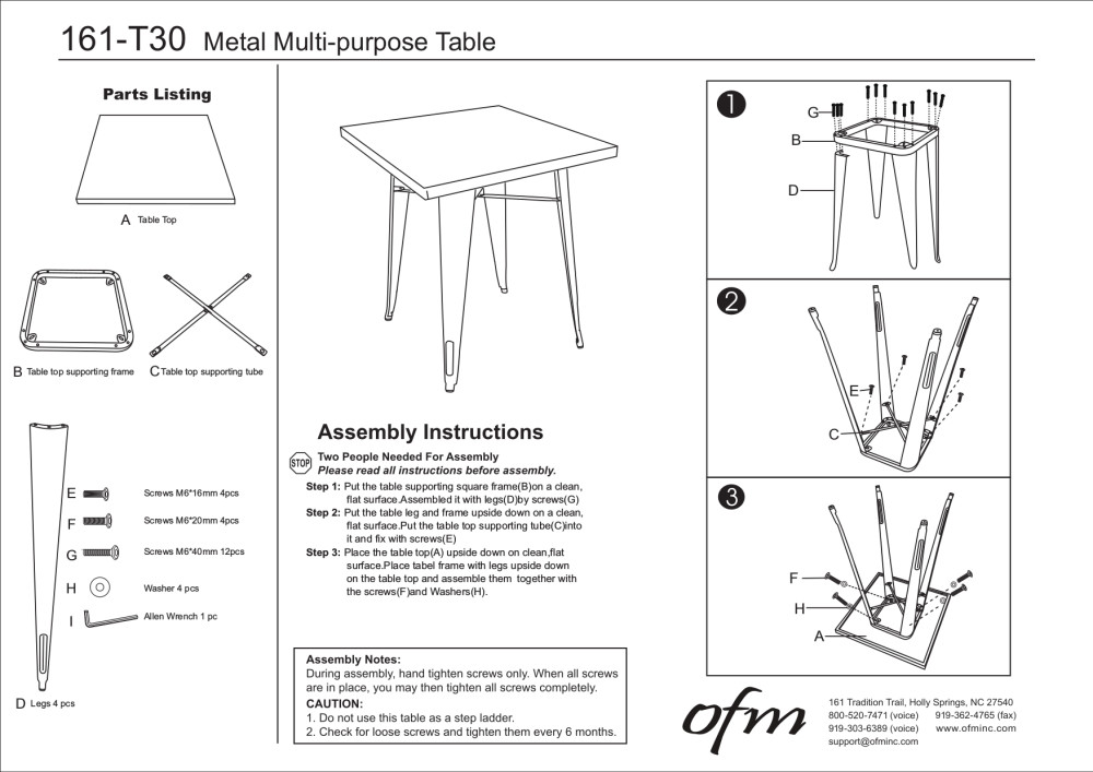 OFM Industrial Modern Square Dining Table, Steel Indoor/Outdoor Table