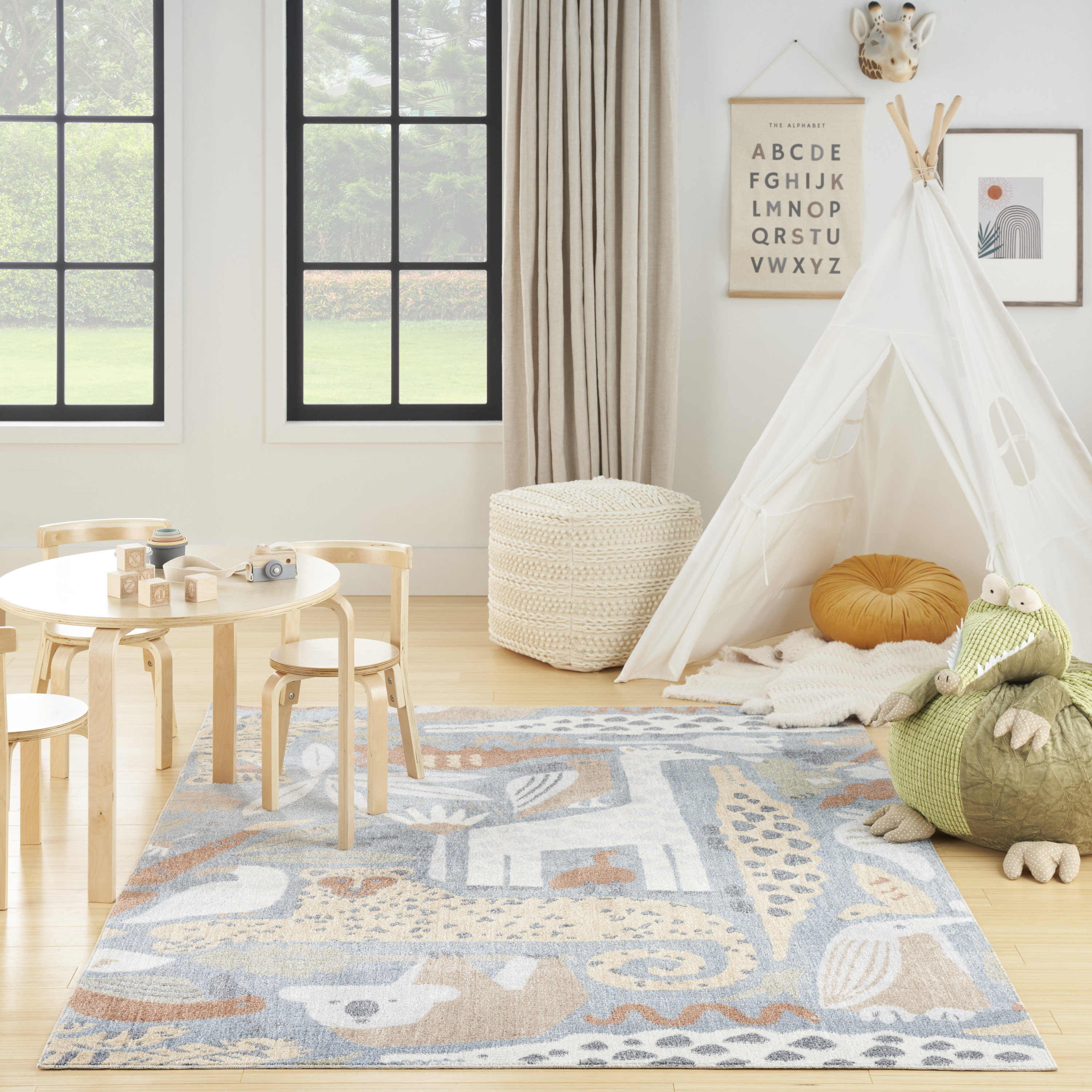 Nourison Astra Machine Washable 5'3" x 7' Multicolor Kids Indoor Rug