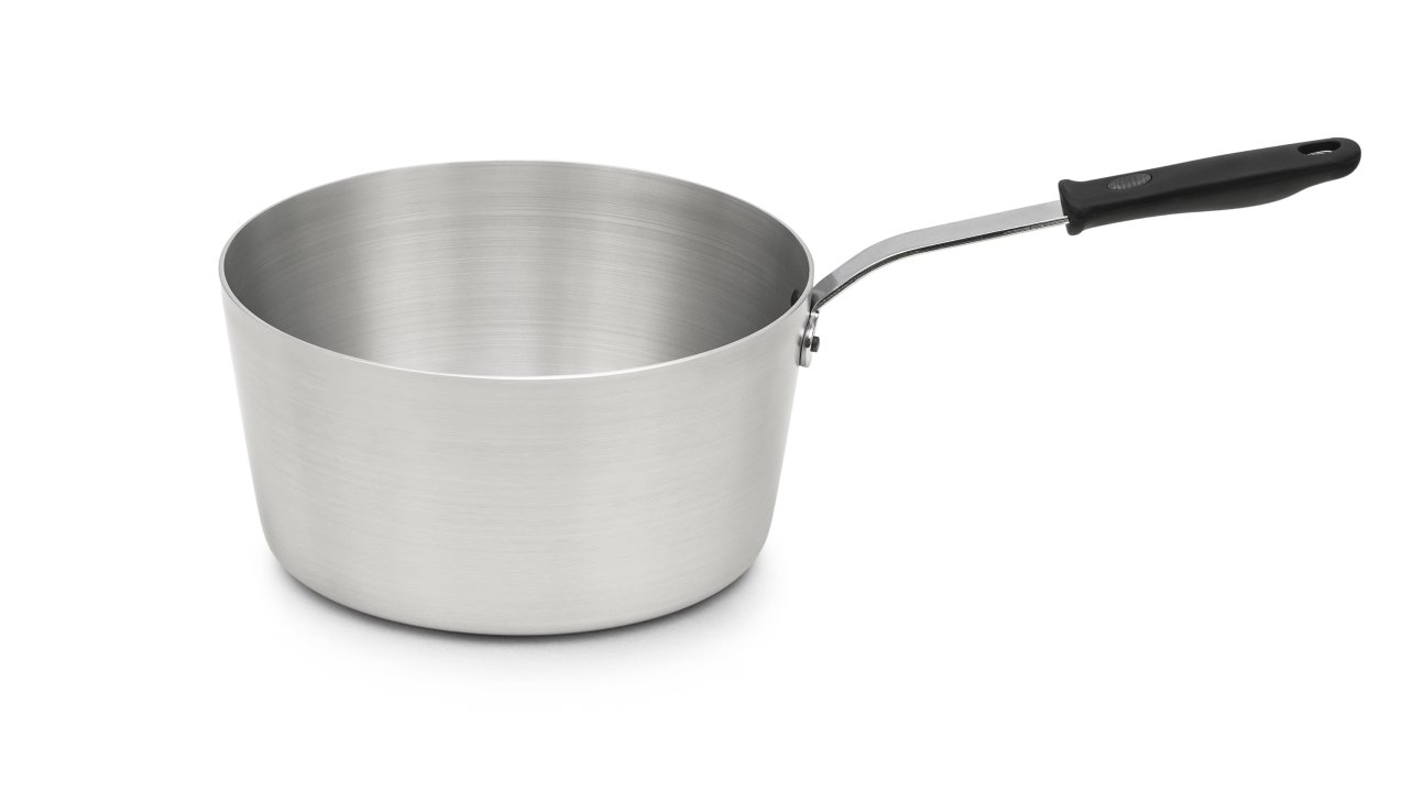 10-quart Wear-Ever® tapered aluminum saucepan with natural finish and silicone handle