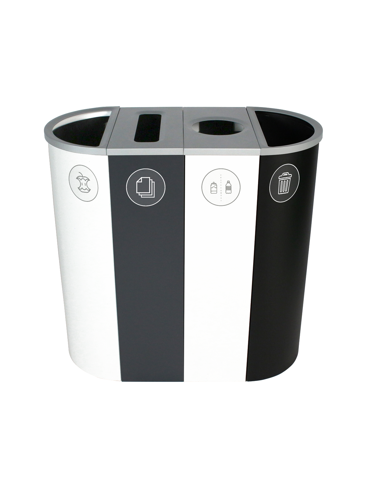 SPECTRUM – Quad – Kit – Organics-Cans & Bottles-Paper-Waste – Full-Circle-Slot-Full – White-White-Grey-Black