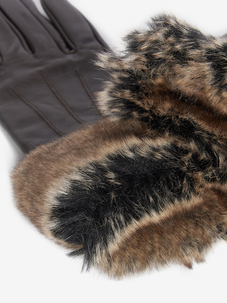 Faux-Fur Trimmed Leather Gloves