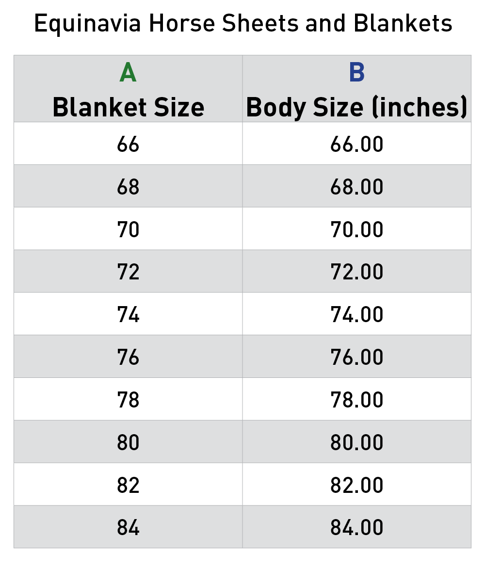 Size chart for Equinavia Vind Stable Sheet - Black