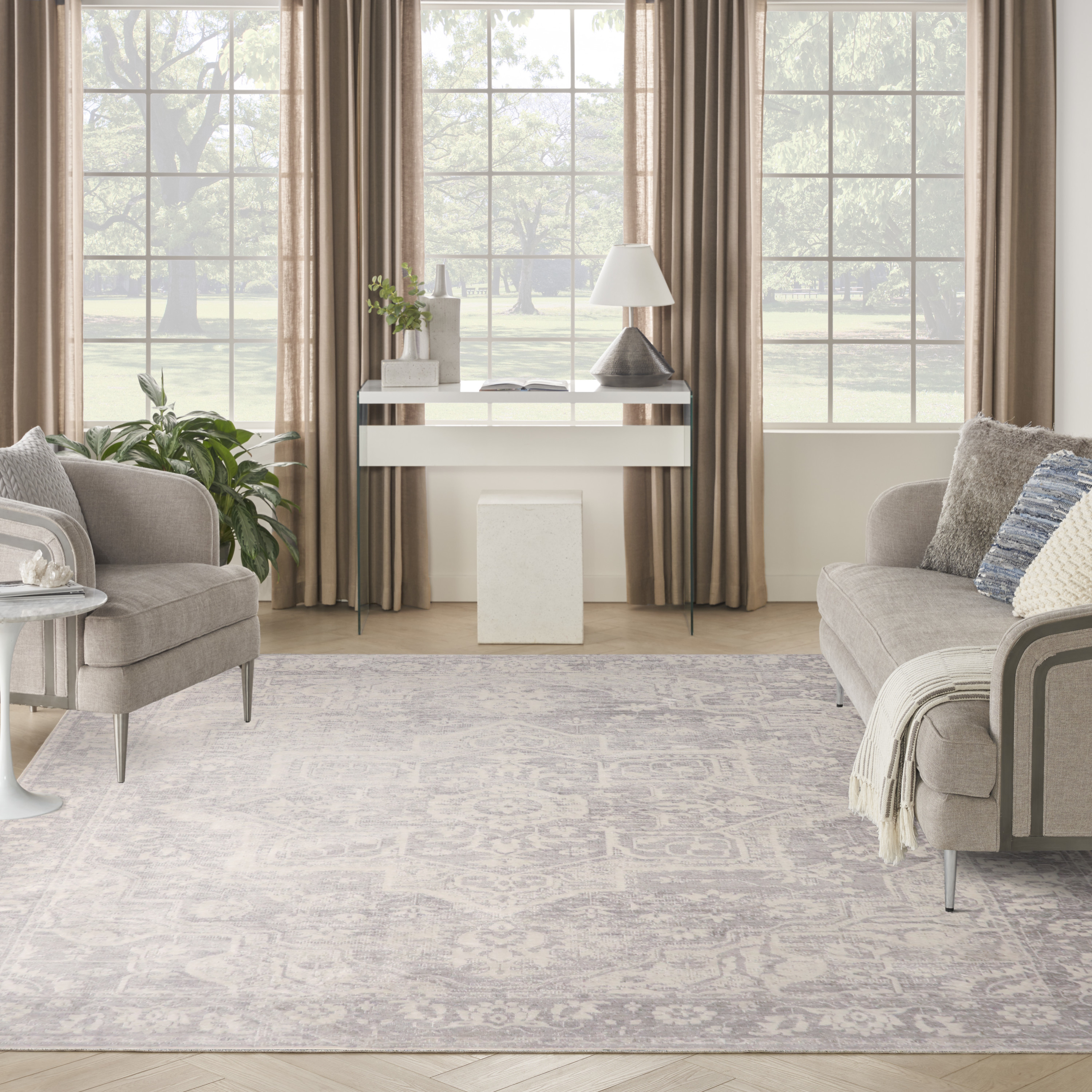 Nourison Astra Machine Washable 9' x 12' Grey Vintage Indoor Rug