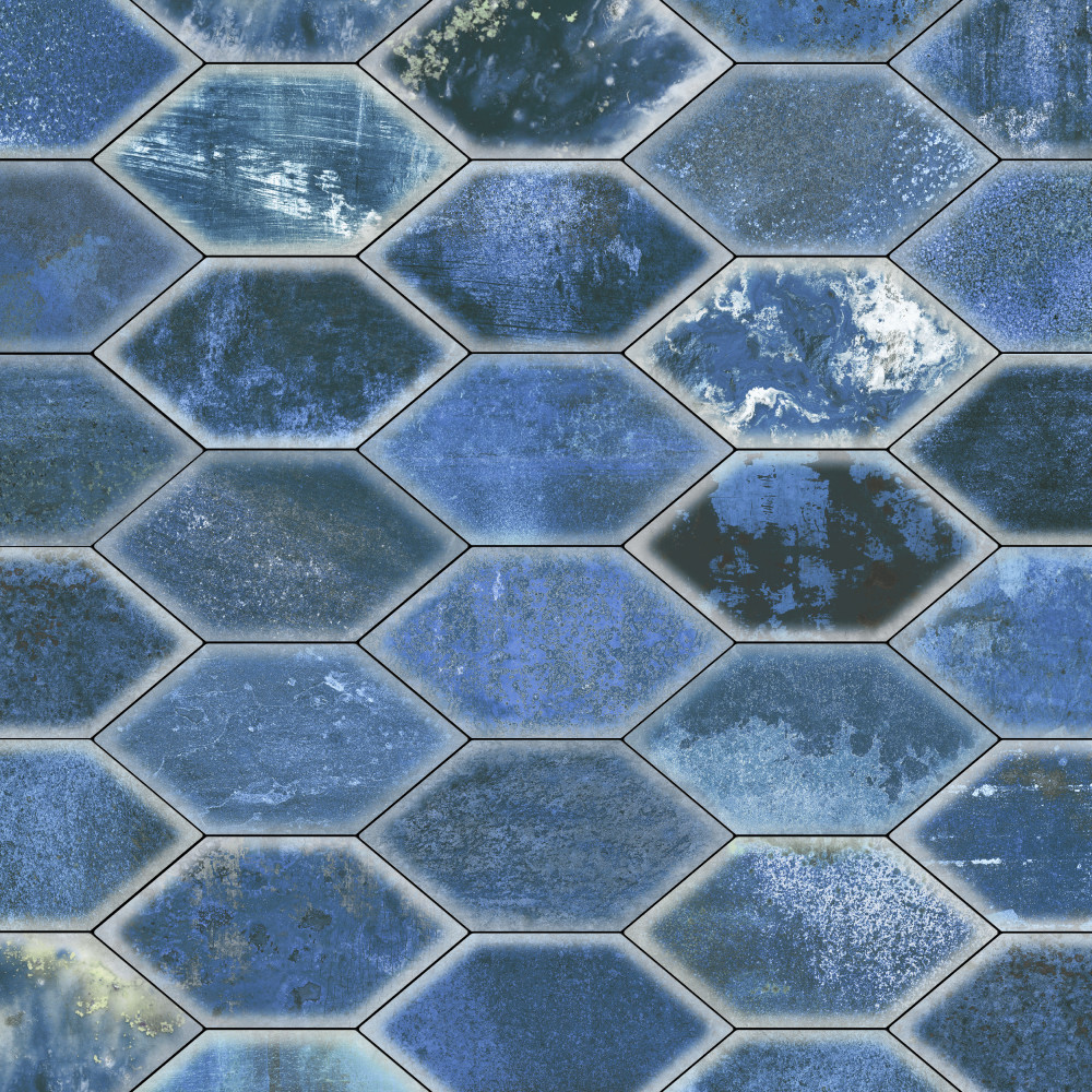 Dorne Kayak Blue 6.5x12.5 Elongated Hexagon Porcelain Floor and Wall Digital Pattern