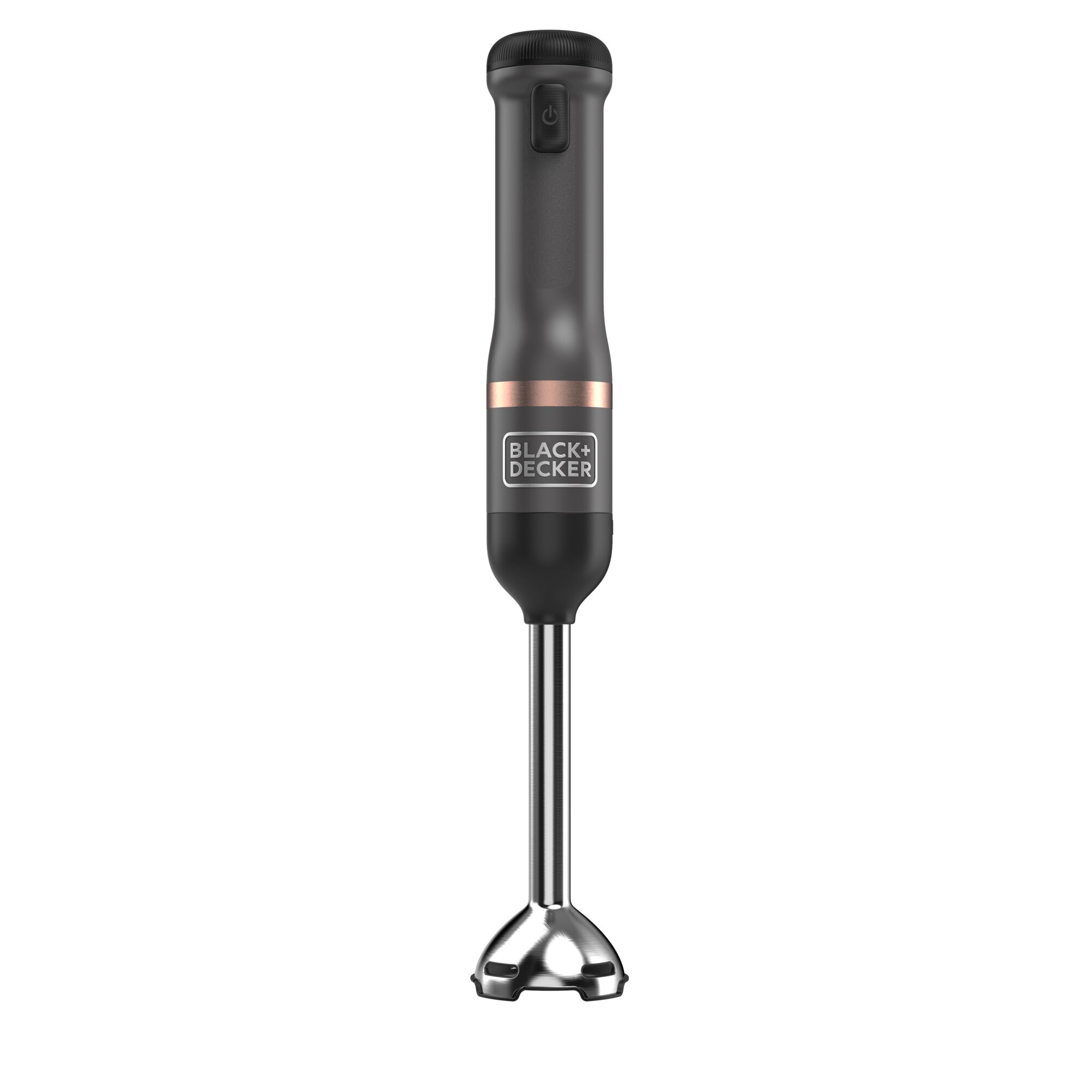 Profile front view of the BLACK+DECKER kitchen wand immersion blender attachment attached to the grey wand base