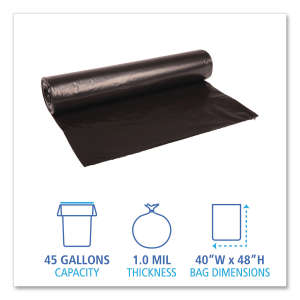 Boardwalk,  LLDPE Liner, 45 gal Capacity, 40 in Wide, 48 in High, 1 Mils Thick, Black