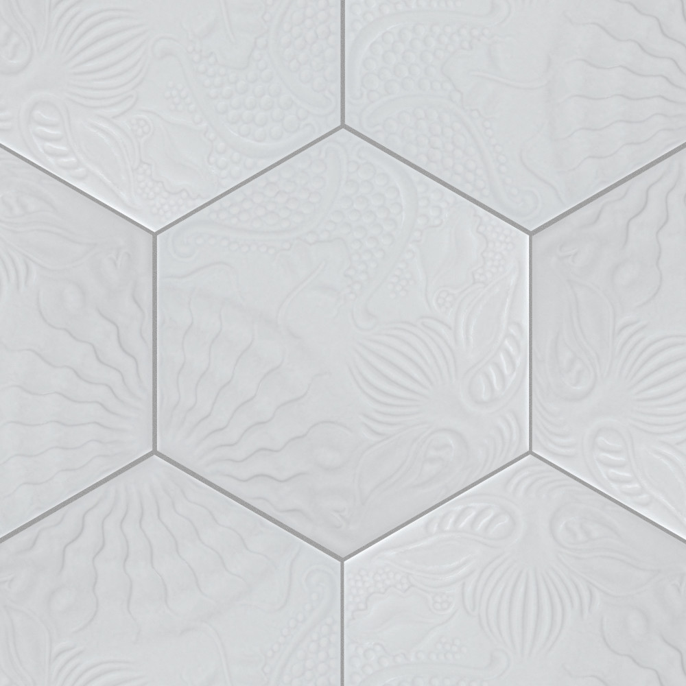 Gaudi Lux Hex White 8.63x9.88 Hexagon Porcelain Floor and Wall Digital Pattern