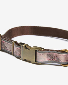 Reflective Tartan Dog Collar Taupe-Pink Tartan