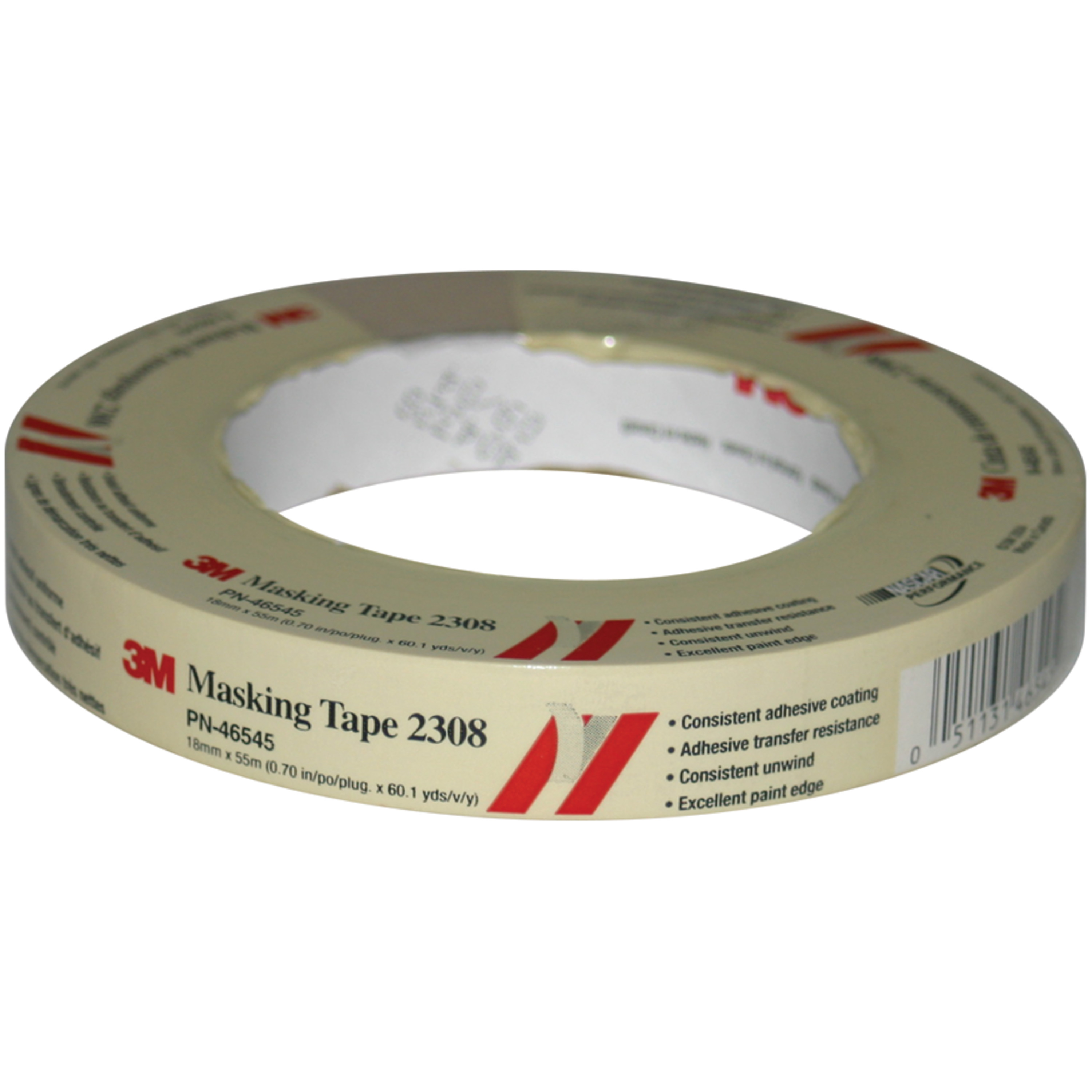 3M™ Masking Tape 2308, 46545, 18 mm x 55 m, 48 rolls per case
