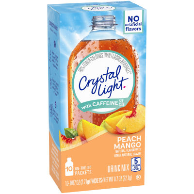 Crystal Light Peach Mango Powdered Drink Mix with Caffeine, 10 ct On-the-Go-Packets