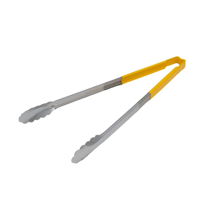 Pinzas festoneadas monobloc de acero inoxidable de 40 cm con mango amarillo Kool-Touch®