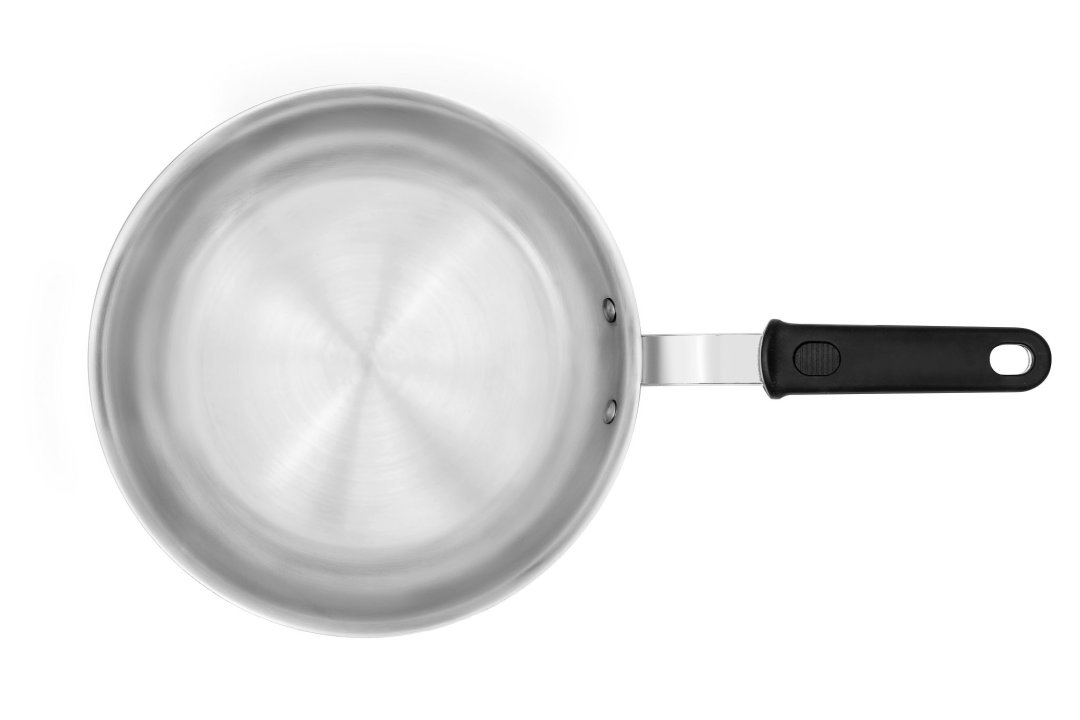 7-inch Tribute 3-ply fry pan with natural finish and silicone handle