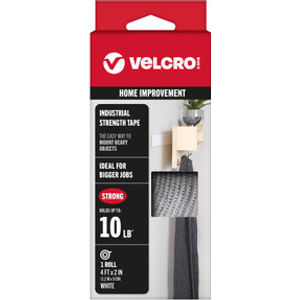 Industrial Strength Hook and Loop Tape, 4 ft x 2 in, White