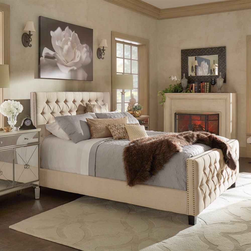 Tufted Nailhead Chesterfield Platform Bed with Footboard