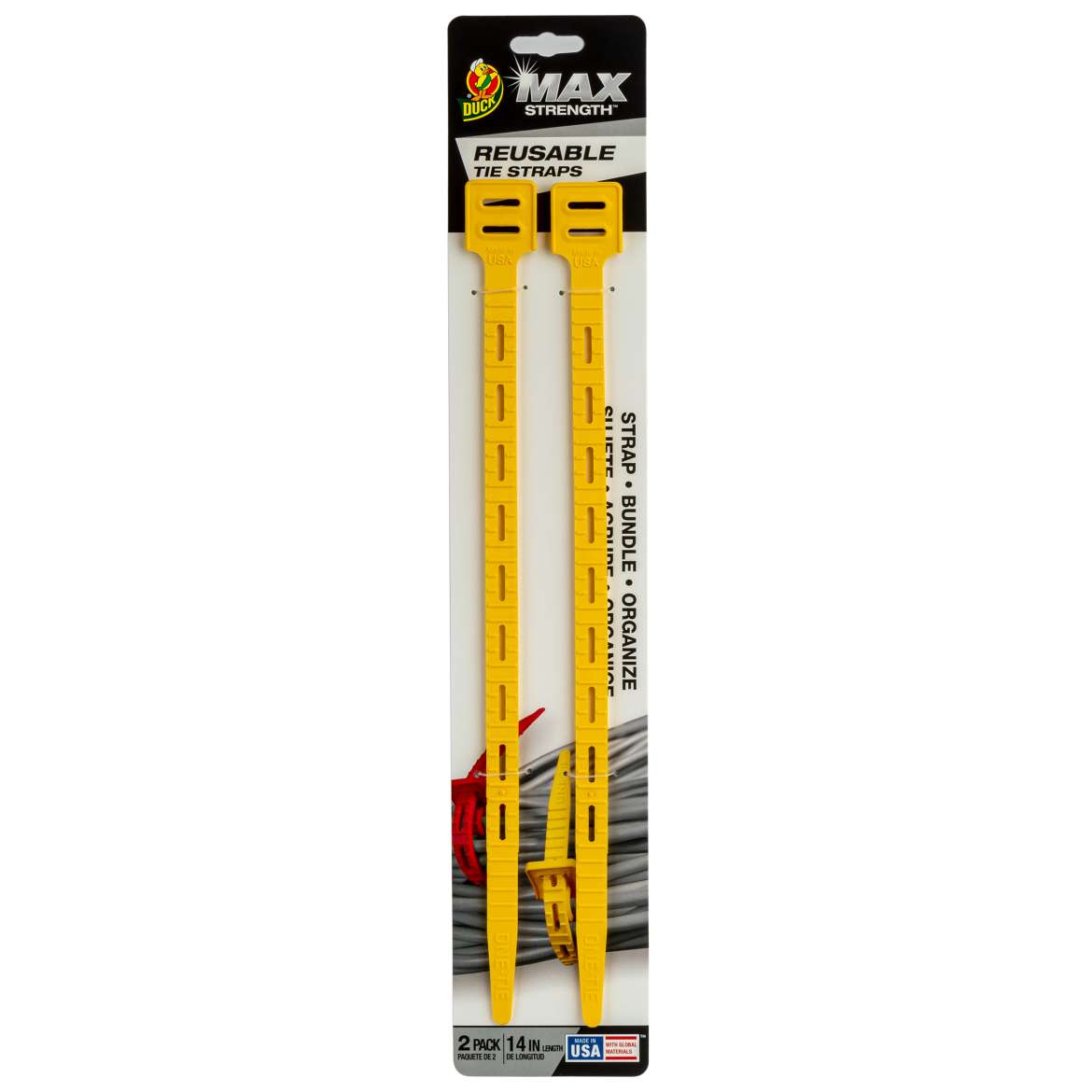 Duck® Max Strength Reusable Tie Straps - Yellow, 2 pk, 14 in.
